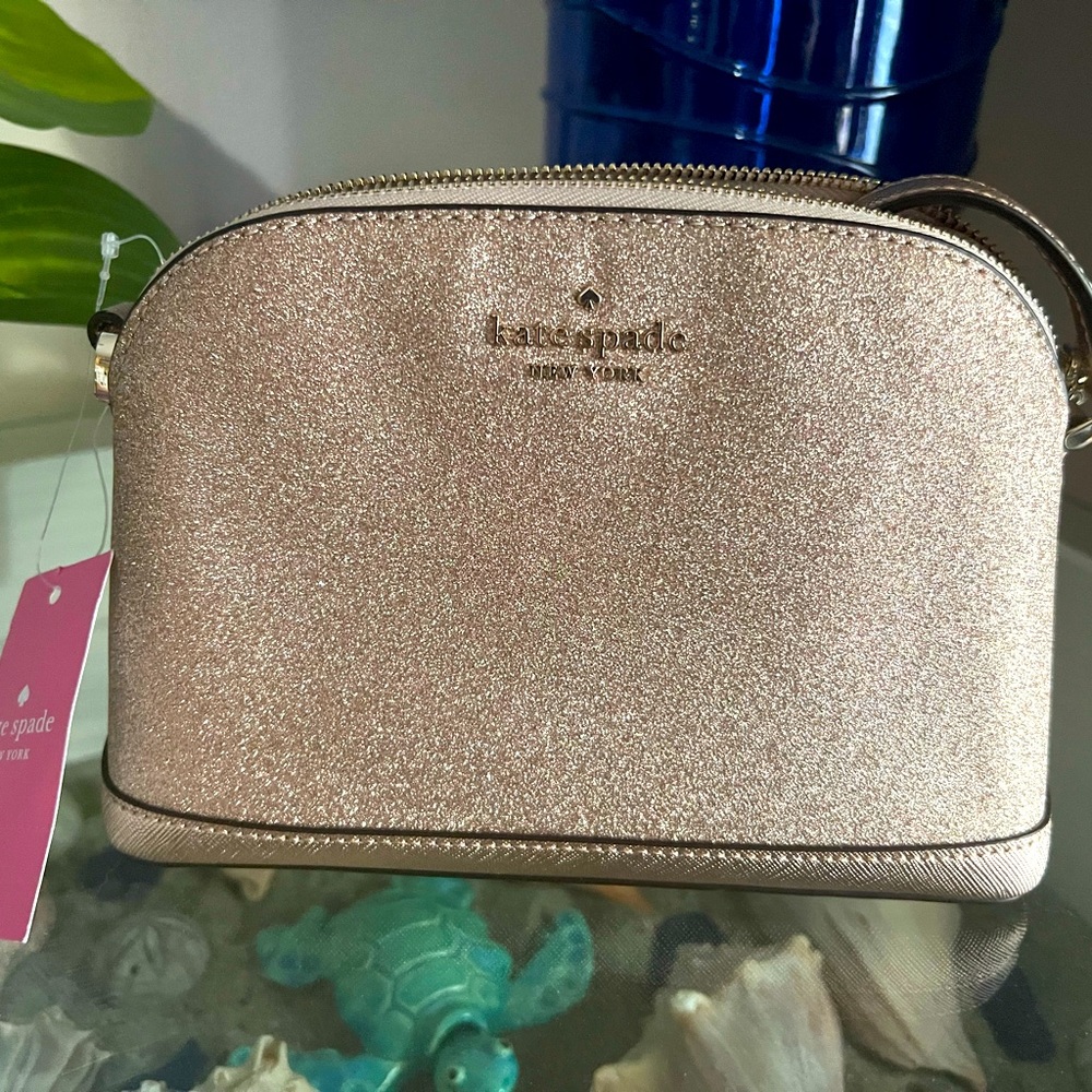 NEW Kate Spade tinsel glitter dome crossbody in rose gold